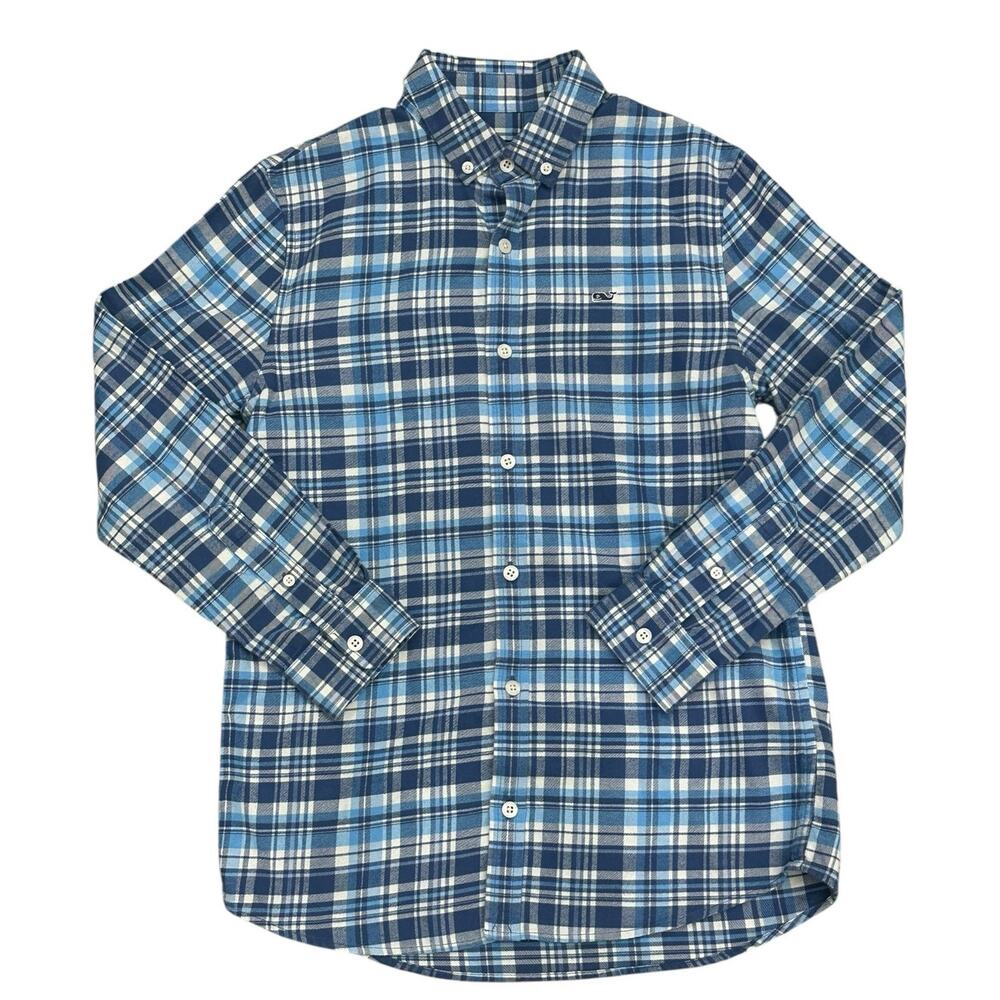VINEYARD VINES Whale Shirt Boys Flannel Button Down M 12-14 NWOT